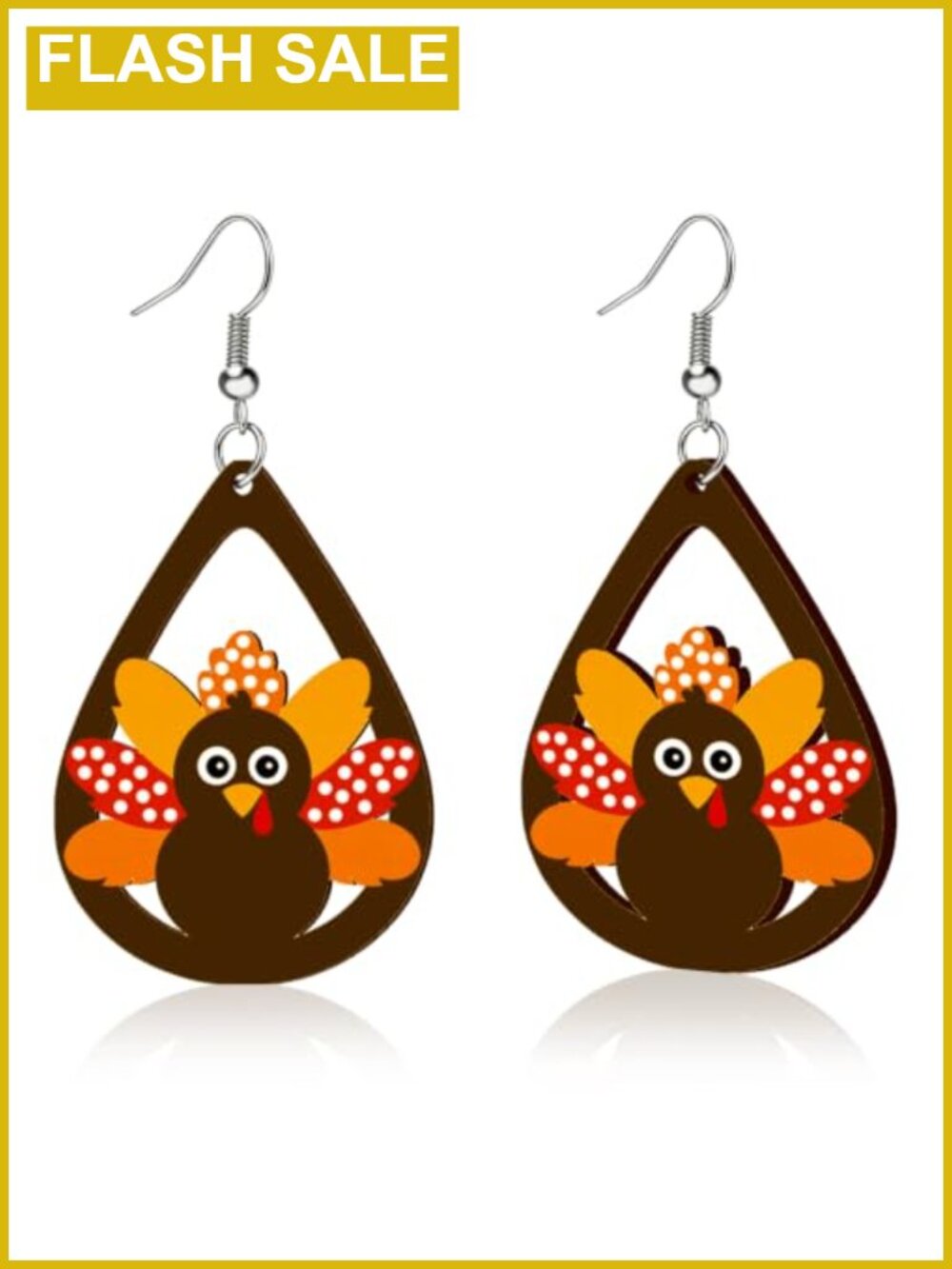 Wooden Thanksgiving Turkey Dangle Earrings